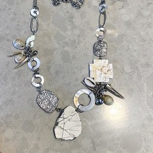 Chico’s Silver-Tone Stone Trinket Chunky Necklace ~ 21 inch drop